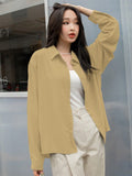 Camel Solid Button Front Drop Shoulder Shirt