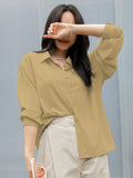 Camel Solid Button Front Drop Shoulder Shirt