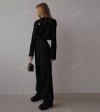 Parien Black Short Blazer And Long Pants 2-Piece Casual Outfit