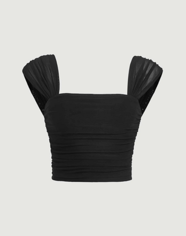 Ruched Square Neck Ruched Mesh Top(CLEARANCE SALE)