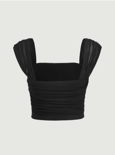 Ruched Square Neck Ruched Mesh Top(CLEARANCE SALE)
