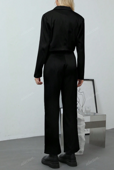 Parien Black Short Blazer And Long Pants 2-Piece Casual Outfit( CLEARANCE SALE)