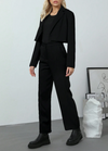 Parien Black Short Blazer And Long Pants 2-Piece Casual Outfit