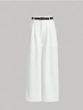 High Waist Plicated Straight Leg Belted Dress Pants