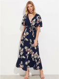 Floral Flutter Sleeve Surplice Wrap Dress( Clearance sale
