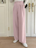 Casual Solid Color Pleated Straight Suit Trousers