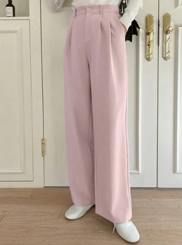 Casual Solid Color Pleated Straight Suit Trousers