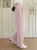Casual Solid Color Pleated Straight Suit Trousers