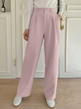 Casual Solid Color Pleated Straight Suit Trousers