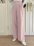Casual Solid Color Pleated Straight Suit Trousers