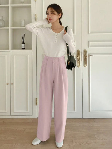 Casual Solid Color Pleated Straight Suit Trousers