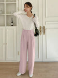 Casual Solid Color Pleated Straight Suit Trousers