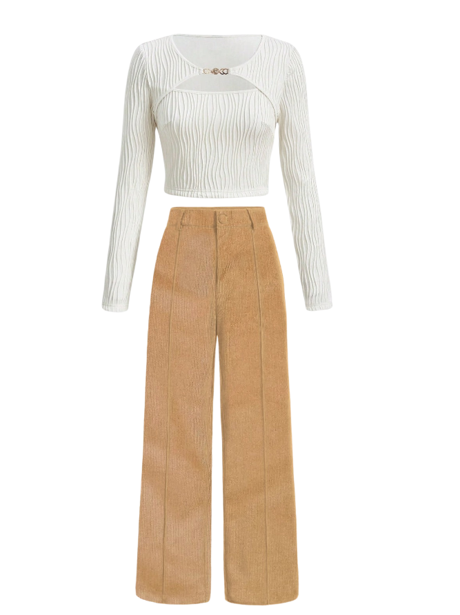 Chained Cut Out Crop top & Corduroy Pants