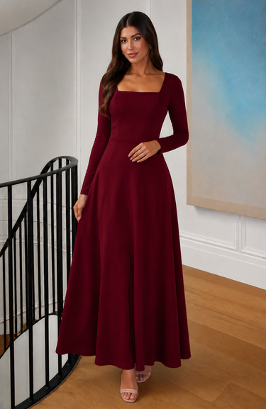 Parien Square Neck Casual Midi Dress
