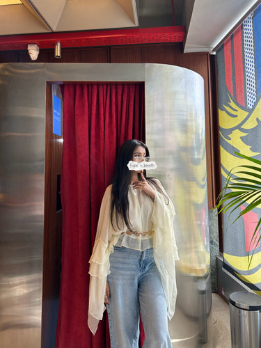 Chiffon Asymmetric Sleeve Semi-Sheer Top