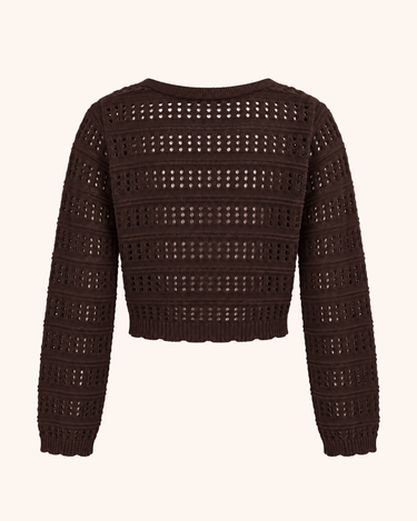 Coffee brown Textured Hollow Out Knit Cardigan