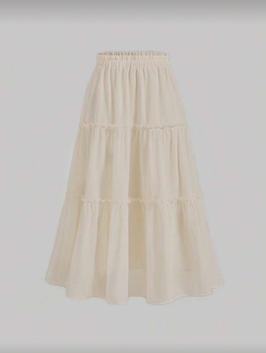 Cream  Tiered Maxi Skirt With Elastic Waistband