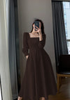 Long Sleeve Square Neck Fit & Flare Midi Dress (Non-Stretch)pre order