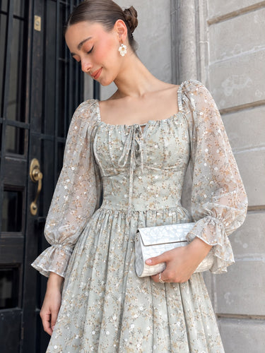 Parien Embroidery Devoré Vintage Meadow Floral Dress