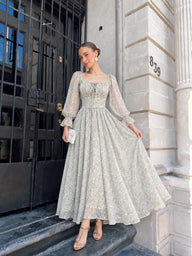 Parien Embroidery Devoré Vintage Meadow Floral Dress