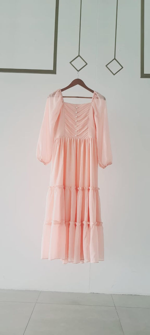 Dobby Weave Tiered A-Line Midi Dress