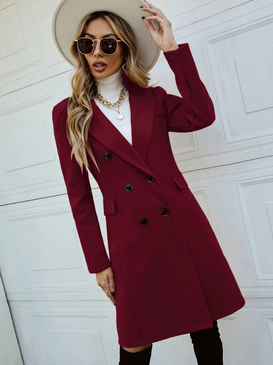 Double Breasted Lapel Collar Overcoat