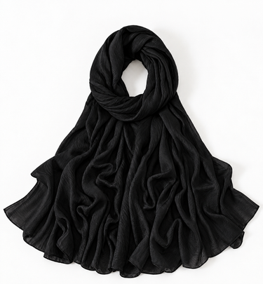 Parien Black Crinckle Silk Headscarf