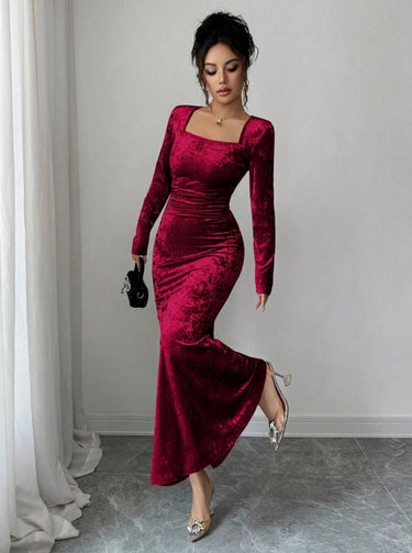 Elegant Ruched Waist Fishtail Hem Dress