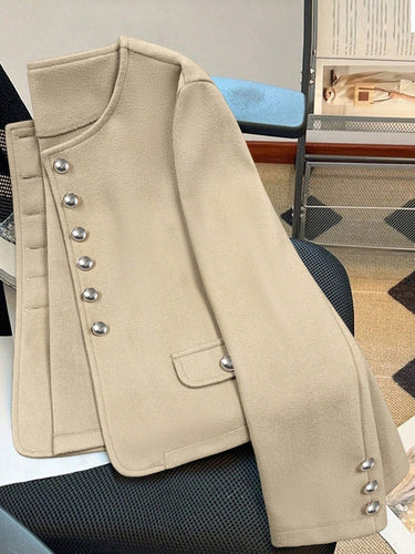 Essnce Casual Solid Color Minimalist Short Woolen Jacket