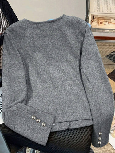 Grey Essnce Casual Solid Color Minimalist Short Woolen Jacket