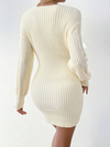 Solid Wrap Detail Ribbed Knit Sweater Dress Without Belt