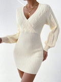 Parien Solid Wrap Detail Ribbed Knit Sweater Dress Without Belt