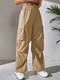 Flap Pocket Side Drawstring Hem Cargo Pants