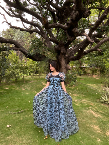 Parien Lace Up Flocked Maxi Dress
