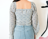 Floral Print Sweetheart Neck Blouse( Clearance Sale)
