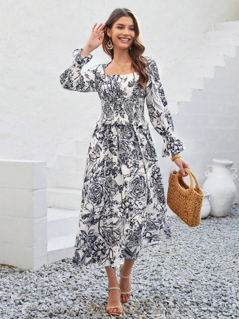VCAY Floral Printed Long Sleeve Dress