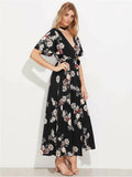 Floral Flutter Sleeve Surplice Wrap Dress( Clearance sale