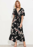 Floral Flutter Sleeve Surplice Wrap Dress( Clearance sale