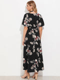 Floral Flutter Sleeve Surplice Wrap Dress( Clearance sale