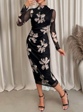Floral Mesh Ruched Fitted Waist Asymmetrical Bodycon Dress Multicolor