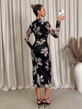 Floral Mesh Ruched Fitted Waist Asymmetrical Bodycon Dress Multicolor