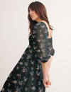 Parien Shirred Floral Black Dress