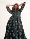 Parien Shirred Floral Black Dress