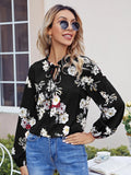 Frilled Tie Neck Floral Top (CLEARANCE SALE