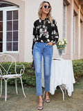 Frilled Tie Neck Floral Top (CLEARANCE SALE