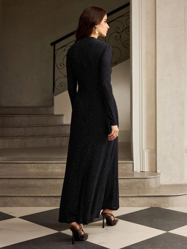 Parien Ruched Fitted Long Sleeve Black Dress