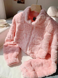 Heart-Shaped Plush Long-Sleeved Stand-Collar Jacket