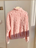 Heart-Shaped Plush Long-Sleeved Stand-Collar Jacket