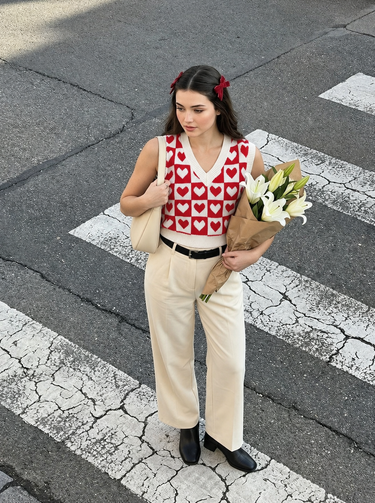 Heart & Checker Pattern Sweater Vest