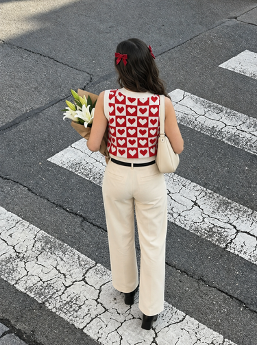 Heart & Checker Pattern Sweater Vest